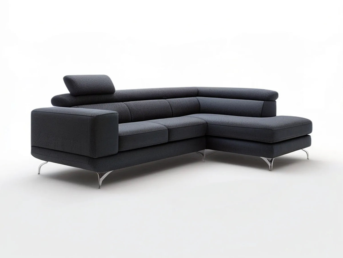 Dark Gray Right-Facing Chaise Sectional Sofa with Adjustable Headrest, 110 x 65 x 35 in