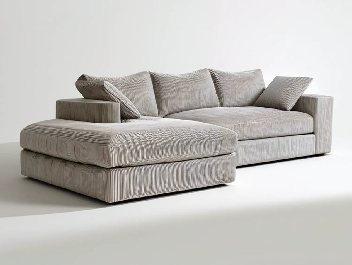 Beige Polyester Corduroy Sectional Sofa with Left-Facing Chaise, 118 x 65 x 33 in