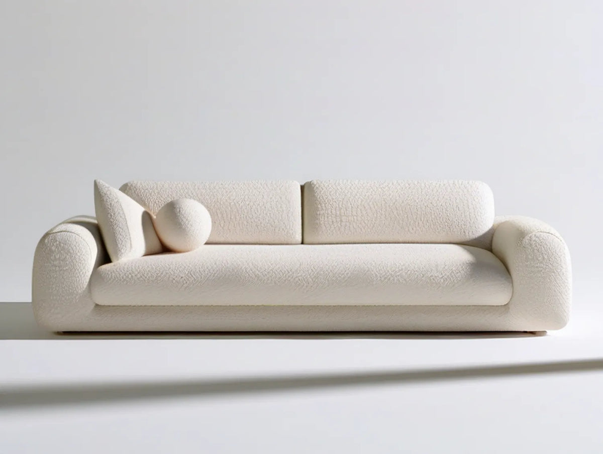 Ivory Curved 3-Seater Boucle Sofa, 90.6 x 39.4 x 31.5 in
