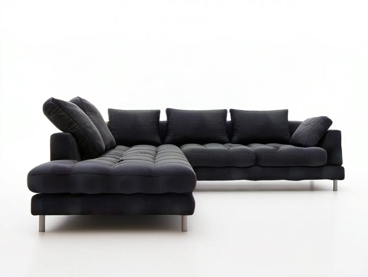 Black Polyester Corduroy Left-Facing Chaise Sectional Sofa, 112 x 65 x 34 in
