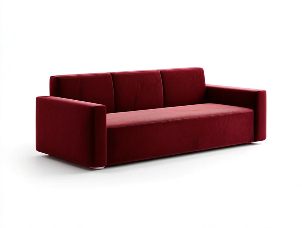 3-Seater Burgundy Polyester Velvet Upholstered Sofa, 210 x 90 x 78 cm