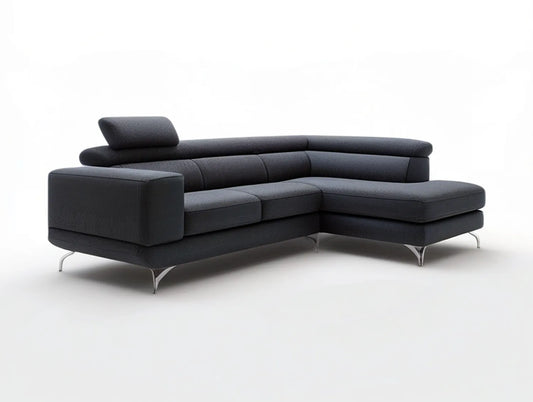 Dark Gray Right-Facing Chaise Sectional Sofa with Adjustable Headrest, 110 x 65 x 35 in
