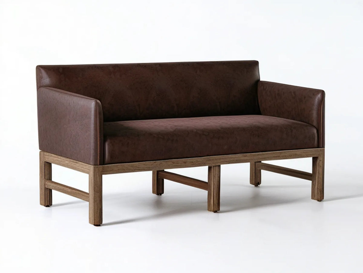 52 x 31 x 31 in Dark Brown Faux Leather Loveseat with Brown Rubberwood Frame