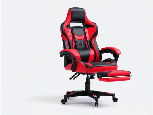 Red and Black PU Leather Reclining Gaming Chair with Footrest, 27.6 x 27.6 x 46.5-50.4 in