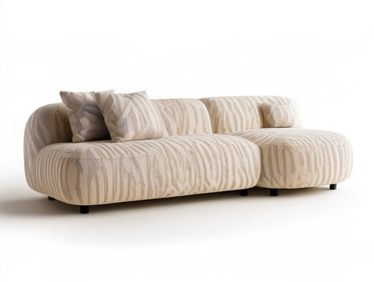 Right-Facing Curved Sectional Sofa with Chaise, 118 x 65 x 31 in, Cream/Beige