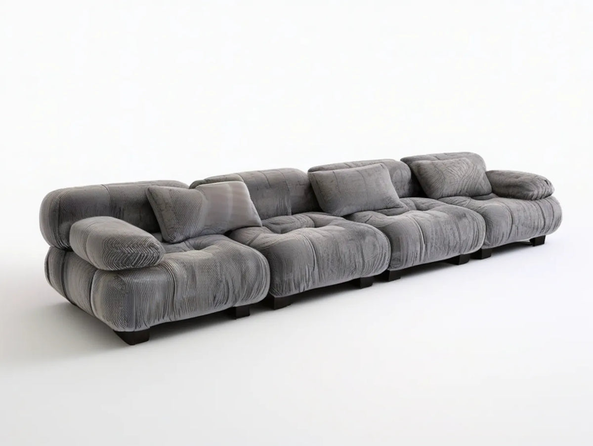 Gray Curved 4-Seat Sectional Sofa with Black Legs, 141.7 x 43.3 x 29.9 in