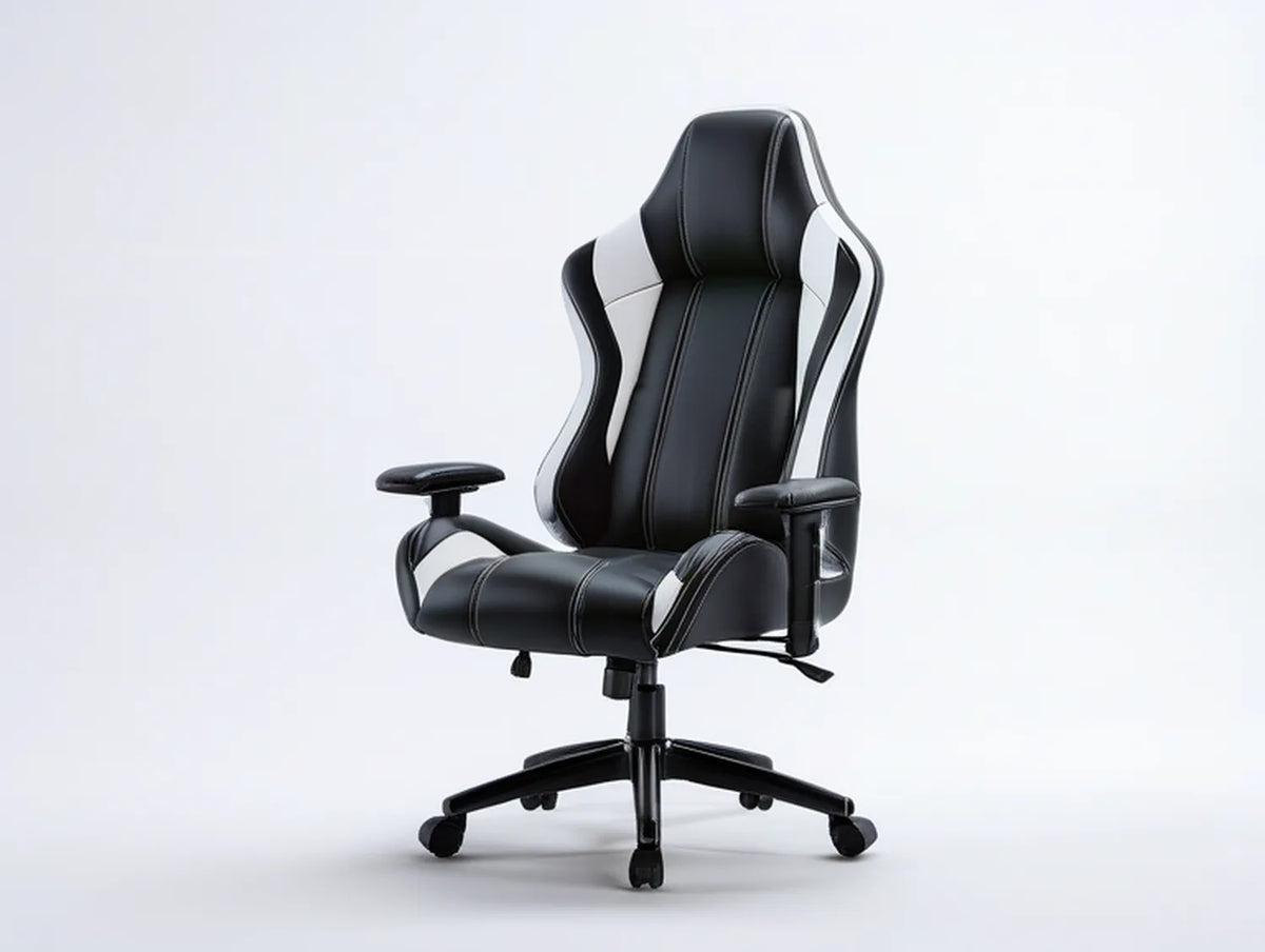 Black and White PU Leather High-Back Ergonomic Gaming Office Chair, 65 x 65 x 118-128 cm