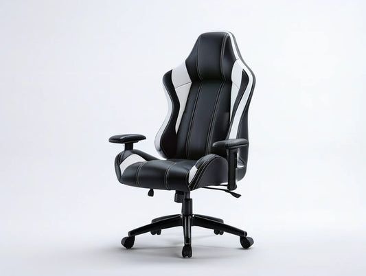 Black and White PU Leather High-Back Ergonomic Gaming Office Chair, 65 x 65 x 118-128 cm