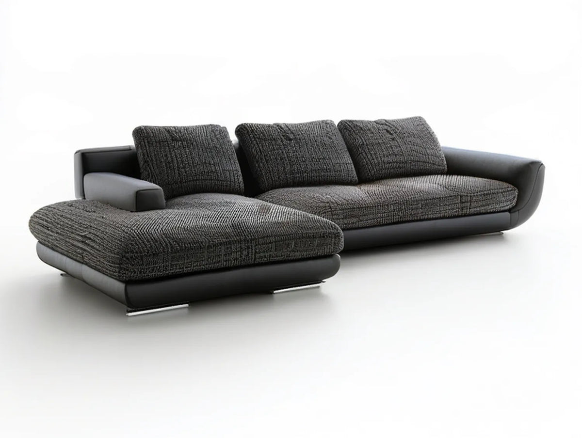 112.2 x 63 x 33.5 in Charcoal and Black Left-Chaise Sectional Sofa with Corduroy Upholstery
