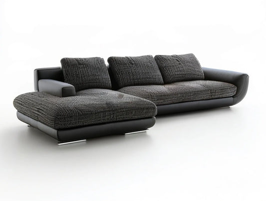 112.2 x 63 x 33.5 in Charcoal and Black Left-Chaise Sectional Sofa with Corduroy Upholstery