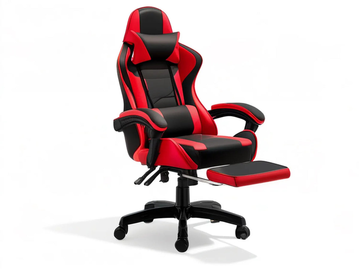 Red/Black High-Back PU Leather Gaming Chair with Footrest, 68 x 68 x 125-135 cm