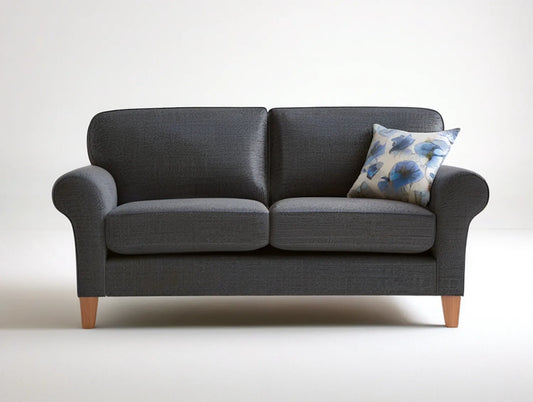 2-Seater Dark Gray Polyester Upholstered Sofa with Natural Rubberwood Legs, 63 x 34 x 35 in