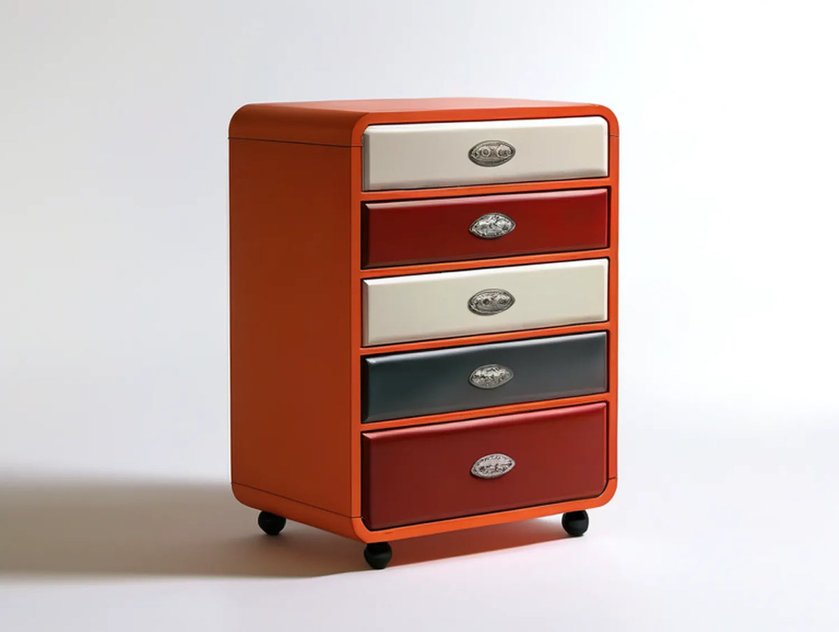 5-Drawer Rolling Storage Cabinet, Orange/Red/White/Black, 19.7 x 15.7 x 31.5 in