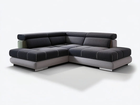 L-Shaped Sectional Sofa with Left-Facing Chaise, 110 x 85 x 35 in, Black/Gray