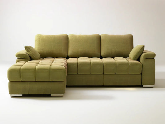 Olive Green Left-Facing L-Shaped Sectional Sofa with Chaise, 112 x 65 x 35 in