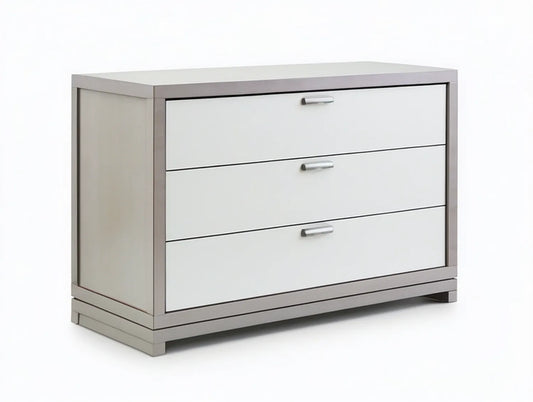 40 x 18 x 32 in Gray and White Engineered Wood 3-Drawer Storage Chest