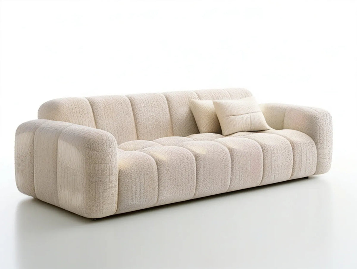 Cream 3-Seater Curved Boucle Sofa, 86.6 x 39.4 x 29.5 in