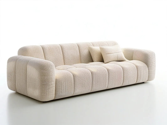 Cream 3-Seater Curved Boucle Sofa, 86.6 x 39.4 x 29.5 in